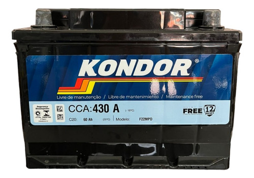  Bateria Automotiva Kondor 60ah 12v Selada 