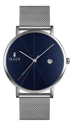 Reloj Hombre Seger 9183 Original Eeuu Elegante Lujoso Vestir Color De La Malla Plateado Color Del Bisel Plateado Color Del Fondo Azul