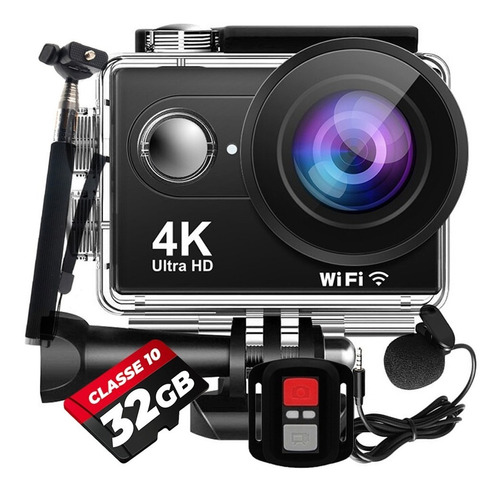 Kit Câmera 4k M30 20mp Microfone Estabilizador Bastão + 32gb