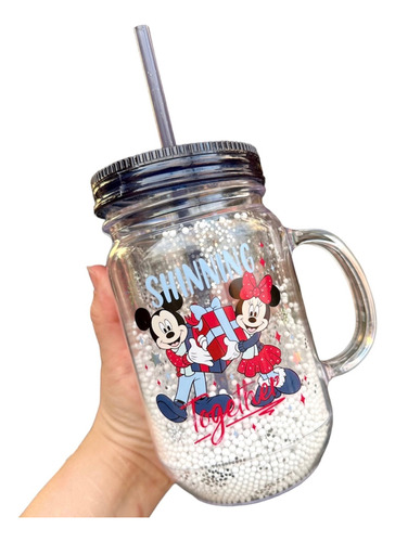 Tumbler Vaso Con Popote Disney Esfera De Nieve Minnie Mouse