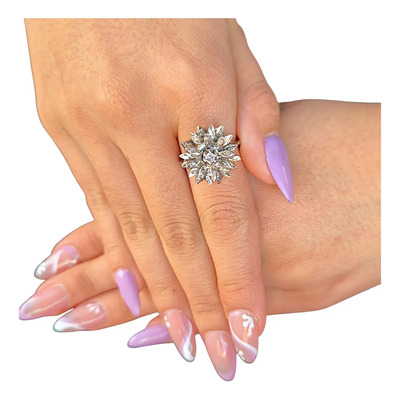 Anillo Flor Plata Paladio Con Diamantes Naturales | Meses sin interés