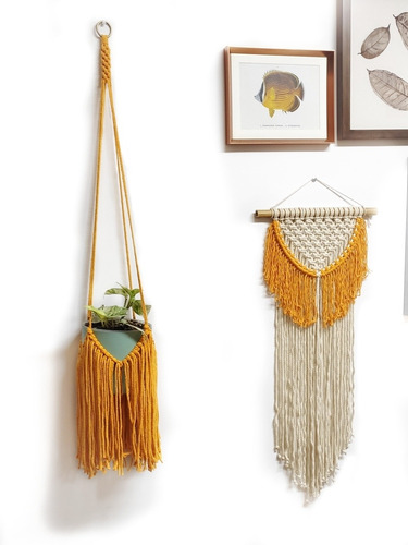 Kit Macramé Tejido De Pared Y Cesta D Plantas Colgante Combo