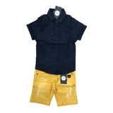 Conjunto Infantil Camisa Jeans Bermuda Amarela 4 6 8 Anos