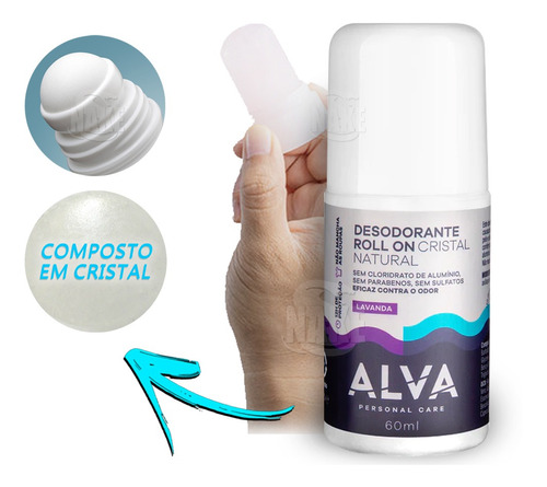 Desodorante Roll On Crystal Pedra Alva Vegano E Natural 60ml
