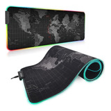 Mousepad Gamer Mapa Mundi Grande Led Rgb 11 Efeitos 80x30 