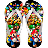 Chinelo Super Mario Bros Yoshi Infantil Adulto Tiras Branca