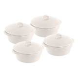 Set De Ramekins Vita Blanco 4pz Con Tapa Hechos De Cerámica