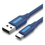 Cable Usb Vention - Usb A Usb C - Carga Rapida 3a - 1.50 Metros - 480 Mbps - Color Azul - Pvc - Cargador Y Datos - Para Pc / Notebook / Macbook / Celular / Tablet / Auriculares - CokLG