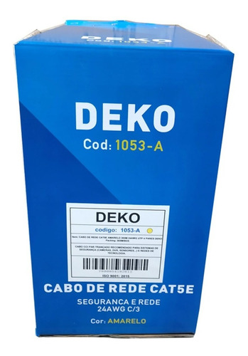 Cabo De Rede Deko Cat5e Amarelo 24awg Utp 4 Pares Caixa 305m