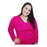 Blusa Camiseta Básica Feminina, Plus-size, Manga Longa !!