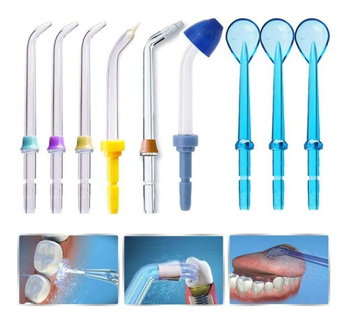 9 Puntas Repuesto Picos Irrigador Bucal Waterpulse Waterpik Color Set 9