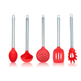 Jogo 5 Peças Cozinha Silicone Cabo Inox Versátil Doméstico