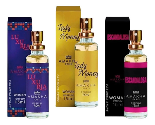 Kit 3 Perfume Feminino Amakha Luxuria Lady Money Escandalosa