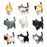 9 Piezas De Pvc Gatos Figurines Escritorio Mesa Gatito Muñec