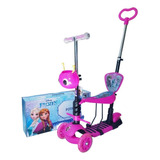 Patinete Infantil Frozen 3 Rodas 2x1 Com Música E Led. Cor Rosa