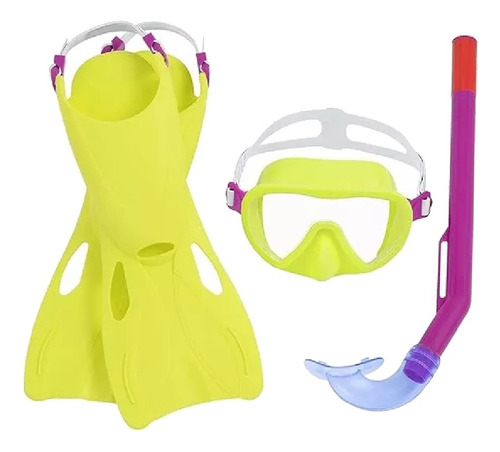 Set De Buceo Snorkel Aletas Niños +3a Bestway 25039 Amarillo