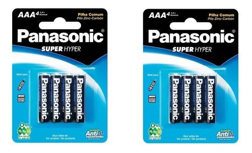 Pilha Palito Aaa Panasonic Comum Super Kit 2 Cartelas- 8unid