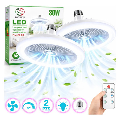 Foco Led Ventilador Blanco Frio Pack 2 Piezas Dimebale Con Control Remoto Y Temporizador