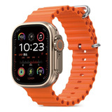 Relogio Inteligente Bazik Prime Smartwatch S9 Ultra Pro Max Prime Caixa Branco Pulseira Laranja Bisel Cinza Desenho Da Pulseira Mesh