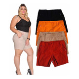 Kit Com  4 Bermudas Feminino Bengaline Plus Size Com  Botão 