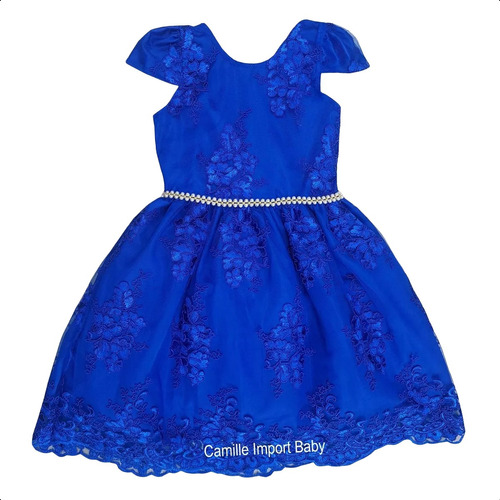 Vestido Festa Infantil Princesa Azul Royal Tiara Tam 1 A 16