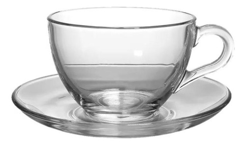 Juego De 6 Tazas 145ml Para Café Té  + 6 Platillos Vidrio