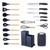 Set 19 Utensilios De Cocina De Acero Inoxidable Y Silicona