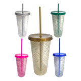 Vaso Reusable Popote 80 Pzas Glitter 22oz Café Frio         