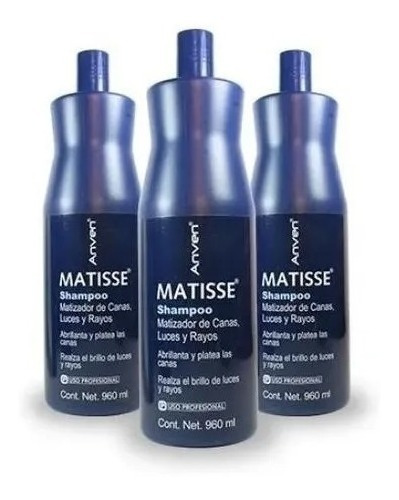 3pz Anven Shampoo Matisse 960ml  Matizador Canas Luces Plata