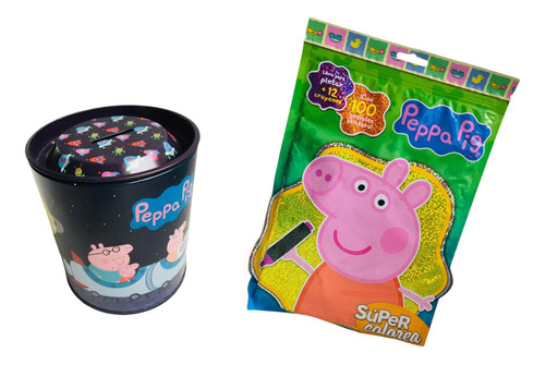 Combo Peppa Pig Alcancia Espacial + Libro Para Colorear