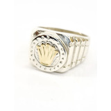 Anillo Sello Hombre Corona Plata 925 Y Oro 