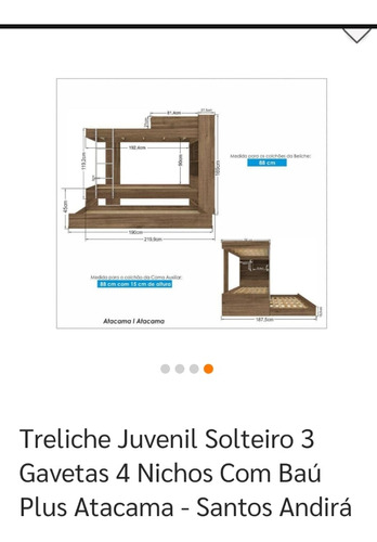 Treliche Juvenil Solteiro, 3 Gavetas, 4 Nichos Com Baú