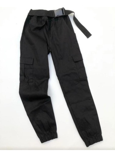 Pantalon Cargo Negro Gabardina Elastico En Tobillo Ch M G Xg