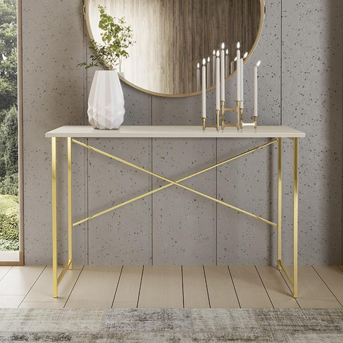 Aparador Steel 90 Cm Estilo Industrial Com Pés Em Aço Cor Dourado/off White