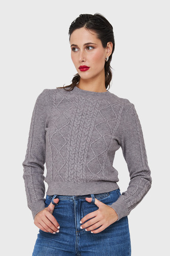 Sweater Punto Trenzado Gris Nicopoly