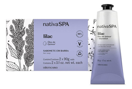  Kit Nativaspa Lilac Sabonete Barra + Creme Para Mãos E Pés Fragrância Neutro