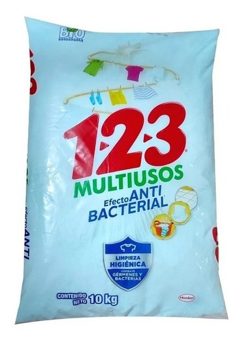 Detergente En Polvo Efecto Antibacterial Multiusos 123 10kg 
