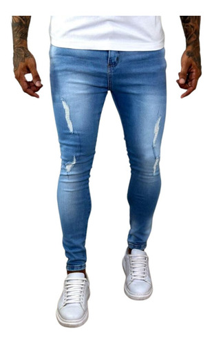 Calça Masculina Jeans Com Lycra Super Skinny