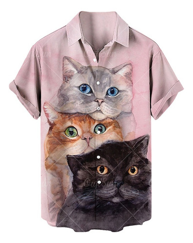 Camisa Camiseta Casual Hombre Estampado Gato