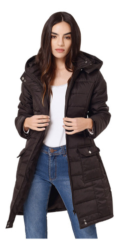 Campera Impermeable Larga Rompeviento Mujer Capucha Lleruc