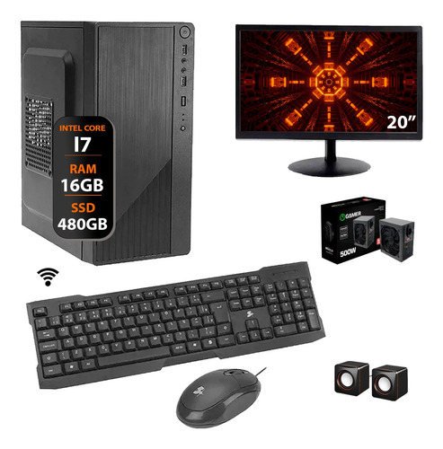 Computador I7 4°ger 16gb M.2 480gb 500w Monitor 20 Completo