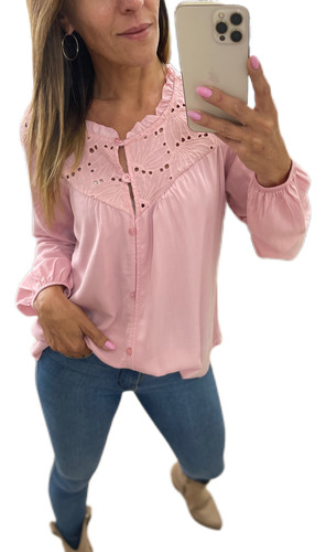 Blusa Broderie Con Botones Mujer The Big Shop