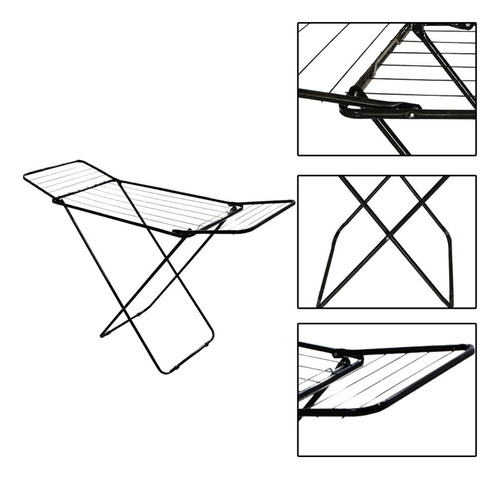 Varal De Chão Grande Com Abas Dobrável Retrátil Preto Aço
