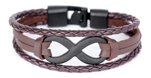 Pulsera Cuero Marrón Con Infinito Negro