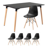 Kit Mesa Jantar Eames Retangular 120 X 80 Cm 4 Cadeiras Dsw Cor Da Tampa Mesa Preto Com Cadeiras Preto