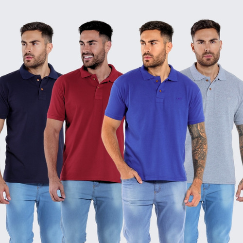 Kit 4 Camisas Gola Polo Masculina Blusa Slim Atacado Piquet