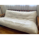 Sillón Futón De Madera Con Colchón De Ecocuero Blanco