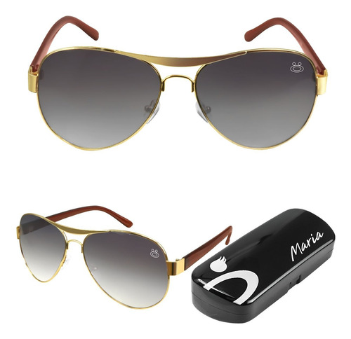 Oculos De Sol Feminino Aço Inox Banhado Ouro Aviador + Case