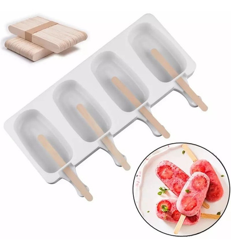 Pack Molde Silicona Para Helado + 50 Palitos Grande Freezer 