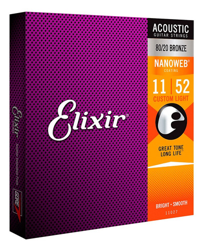 Elixir® Nanoweb 11-52 Cuerdas Guitarra Acústica Originales